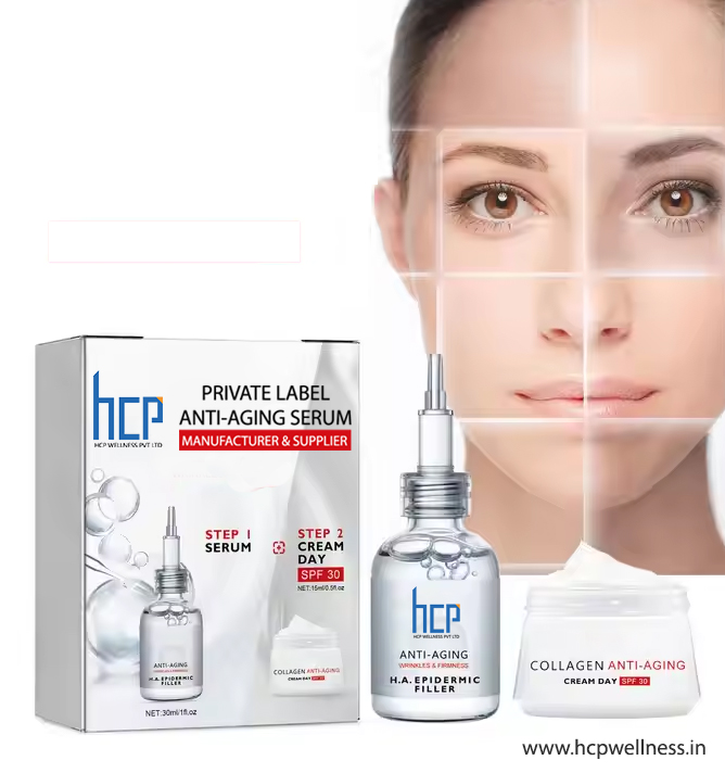 Private label anti-aging serum manufacturer offering custom skincare solutions with low MOQ